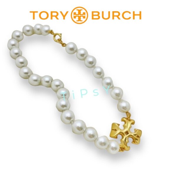 NEW!! Tory Burch Roxanne Pearl and Gold Necklace & Earring Set with gift box!!! - Picture 6 of 11